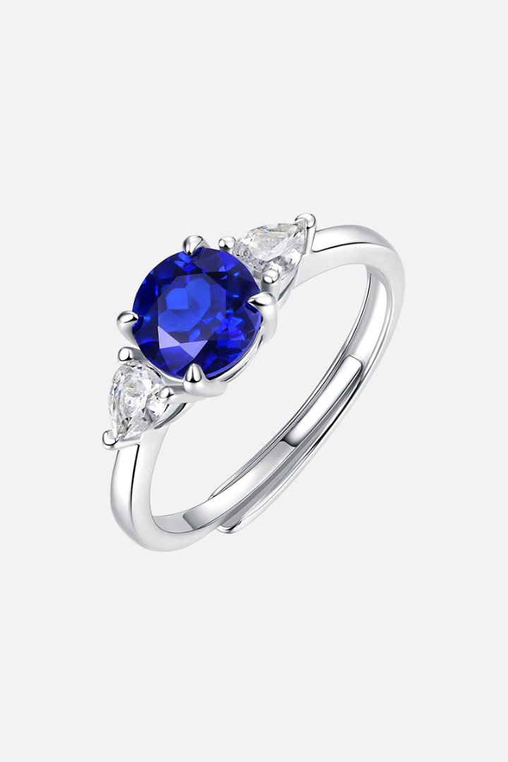 S925 Moissanitring Blau Verstellbar